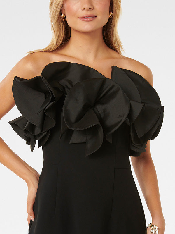 Solid Color Split-Joint Three-Dimensional Flower Zipper A-Line Sleeveless Tube Mini Dresses