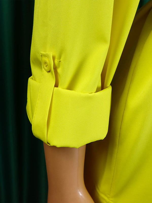 Pleated Split-Joint Tied Waist High-Low Loose Lapel Shirt Dress Midi Dresses