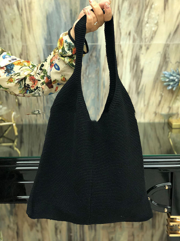 Solid Color Woven Handbag Bags