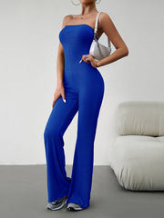 Bandage Solid Color Tied Bodycon Flared Pants Tube Jumpsuits