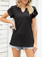 Hollow Solid Color Split-Joint Loose Short Sleeves V-Neck T-Shirts Tops