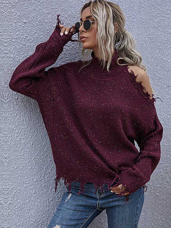 Urban Knitting Loose Hollow High-Neck Sweater