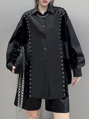 Buttoned Split-Joint High-Low Long Sleeves Lapel Blouses&Shirts Tops
