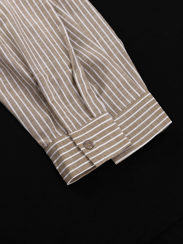 Pleated Split-Toe Striped Loose Puff Sleeves V-neck Blouses&shirts Tops