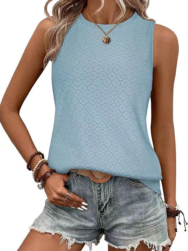 Solid Color Loose Sleeveless Round-Neck Vest Top
