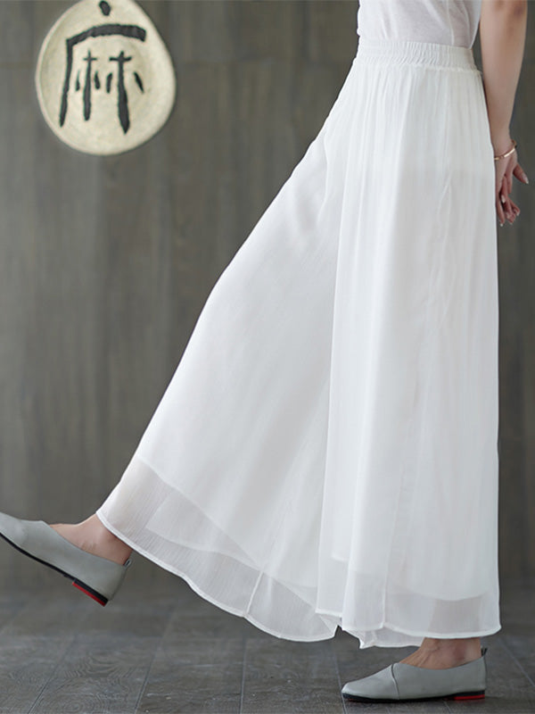 Artistic Retro Loose Chiffon Solid Color Falbala Round-Neck Kimono Sleeve 2 Pieces Set