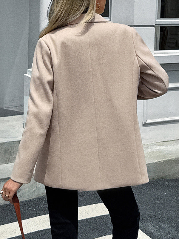 Buttoned Pockets Solid Color Long Sleeves Notched Collar Suit Outerwear