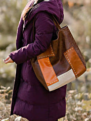 Contrast Color Rivet Split-Joint Handbags Bags