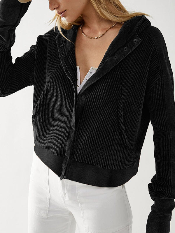 Zipper Long Sleeves Loose Hooded Outerwear Jackets
