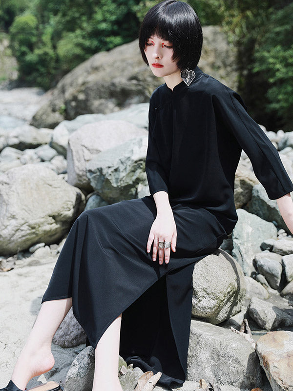 Vintage Solid Buckle Long Cheongsams