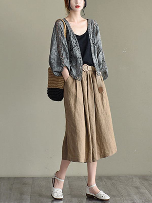 Seven-Quarter Sleeves Crochet Hollow Solid Color Outerwear