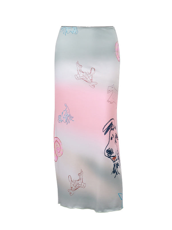 Animal Printed Gradient Split-Joint Bodycon Skirts Bottoms