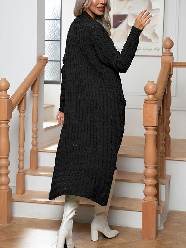 Solid Color Split-Joint Long Sleeves Loose Cardigan Coats