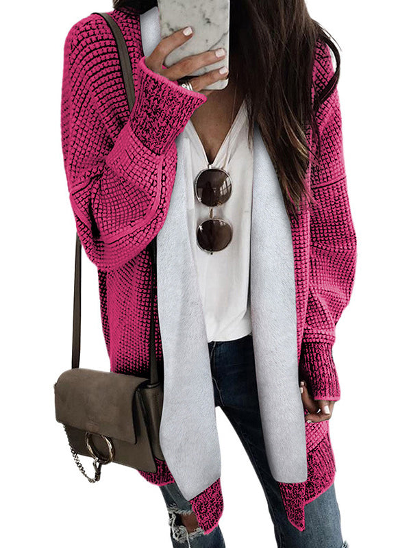 Keep Warm Solid Color Long Sleeves Loose Collarless Cardigan Tops