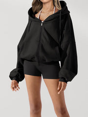 Drawstring Pockets Solid Color Zipper Hooded Long Sleeves Outerwear Jackets