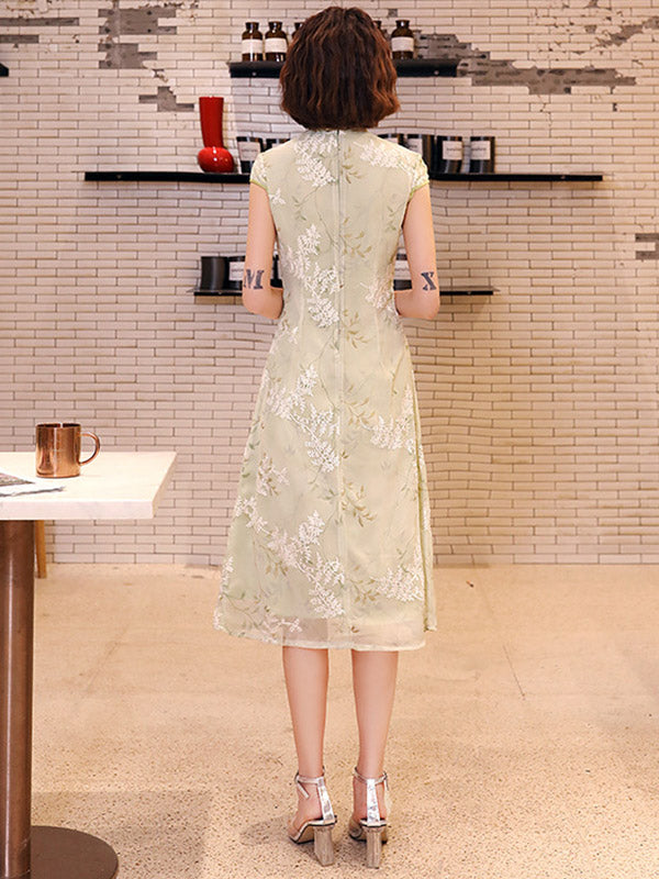 Original Applique Stand Collar Long Cheongsams