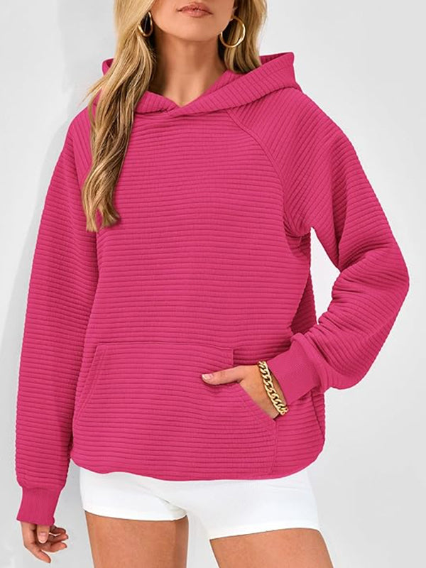 Pockets Solid Color Split-Joint Hooded Long Sleeves Hoodies Tops