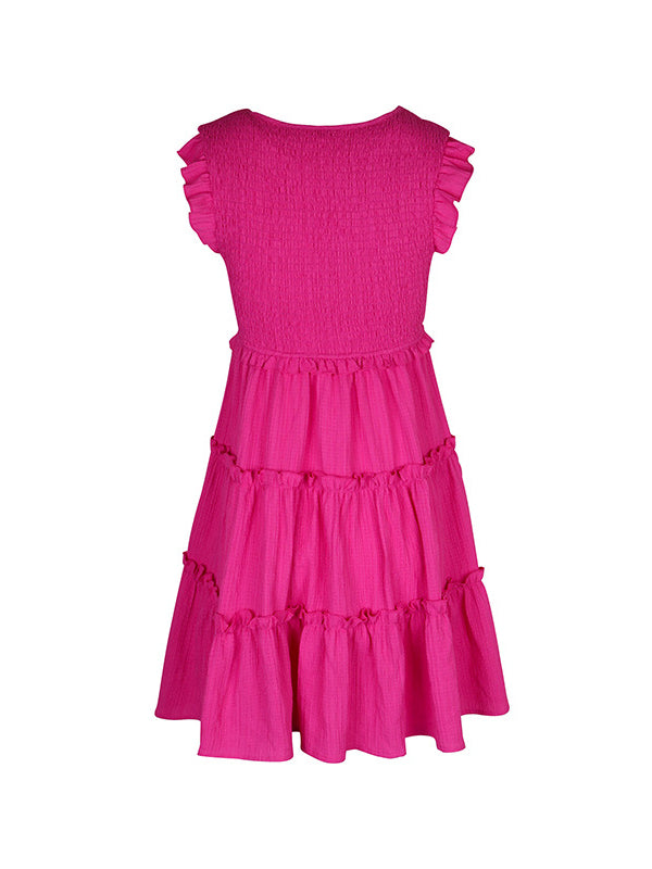 Pleated Ruffle Trim Solid Color Split-Joint Loose Sleeveless Deep V-Neck Mini Dresses