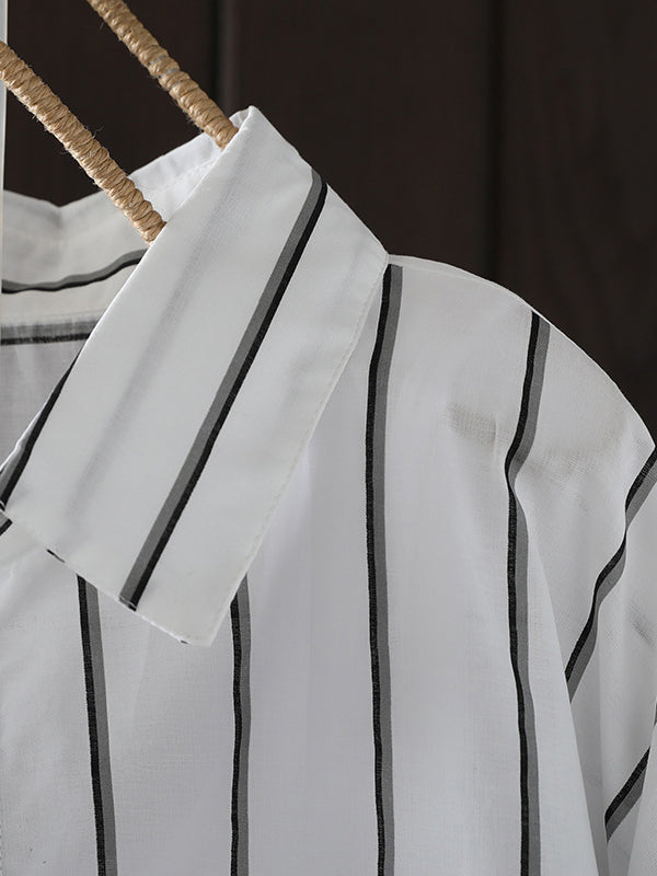 Striped Irregular clipping Long Sleeves Lapel Shirts Tops