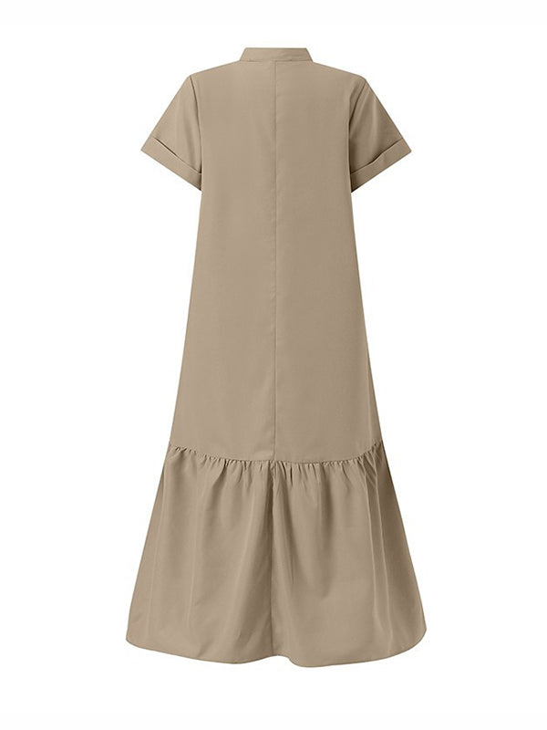 Solid Color Split-Joint A-Line Loose V-Neck Maxi Dresses