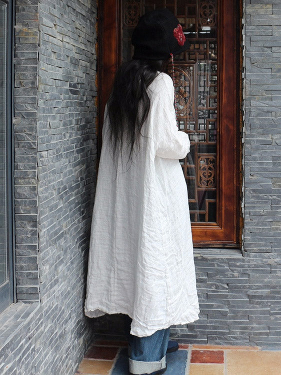 100% Linen Manual Embroidered Long Dress