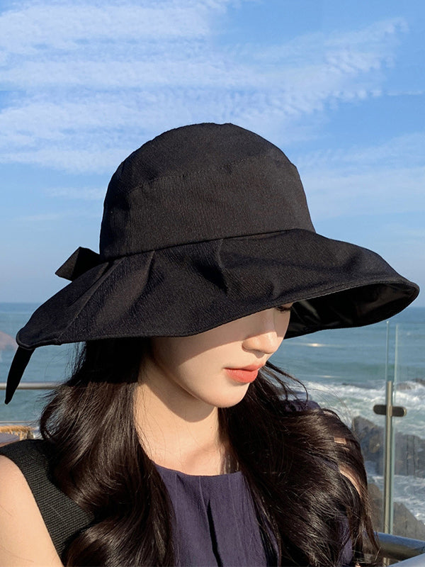 Bowknot Pleated Split-Joint Sun Hat Fisherman Hat