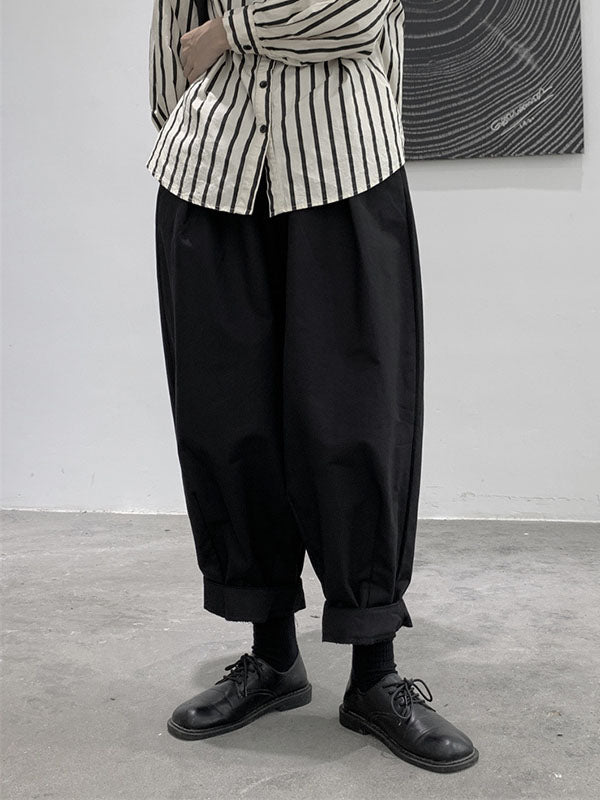 Elasticity High-Waisted Pleated Solid Color Split-Joint Harem Pants Loose Trousers Pants