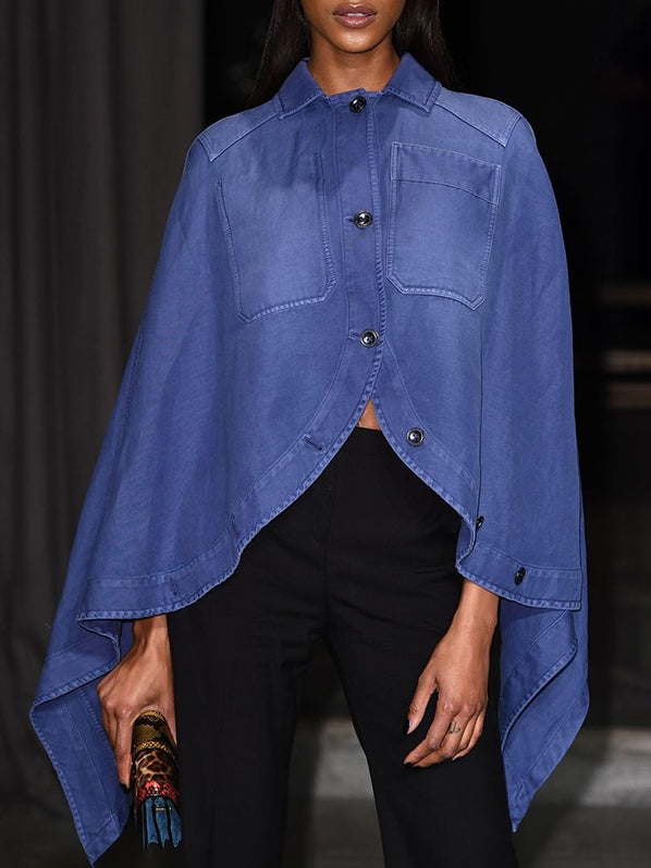 Buttoned Pockets Split-Joint Loose Lapel Cape