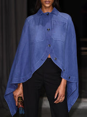 Buttoned Pockets Split-Joint Loose Lapel Cape