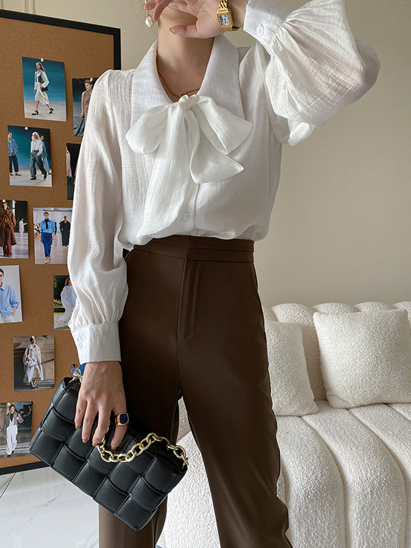 Urban Loose Long Sleeves Solid Color Lapel Collar Blouses