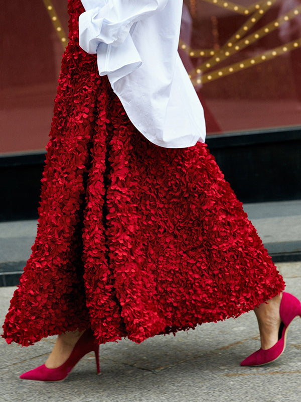 Solid Color Three-Dimensional Flower A-Line High Waisted Skirts Bottoms