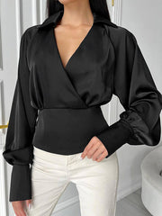 Solid Color Long Sleeves Loose Lapel Blouses&Shirts Tops