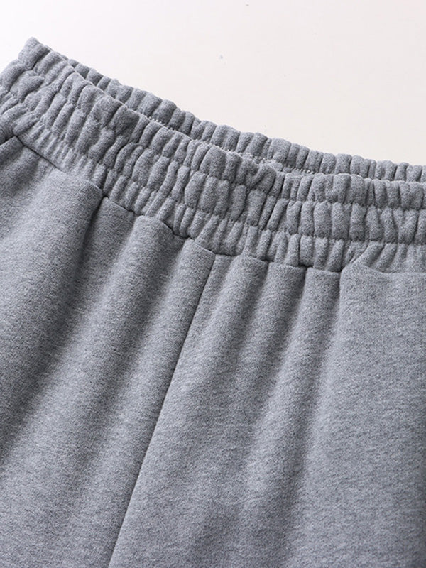 Simple Wide Leg Loose Velvet Keep Warm Solid Color Casual Pants Bottoms