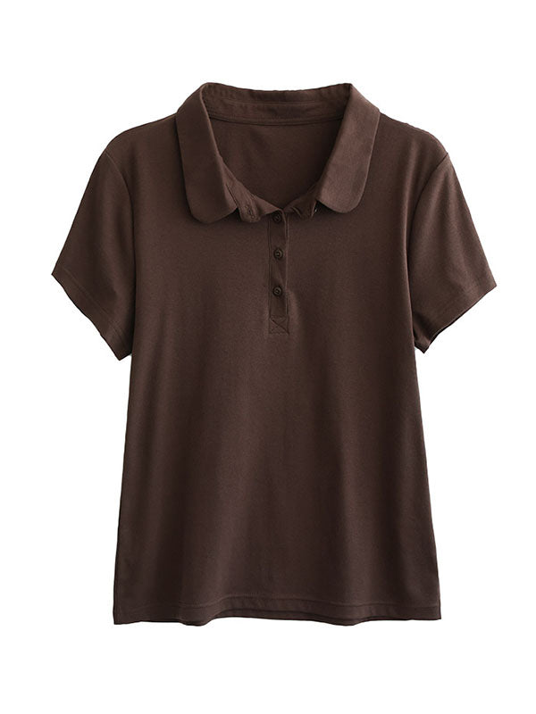 Buttoned Solid Color Short Sleeves Polo T-Shirts Tops