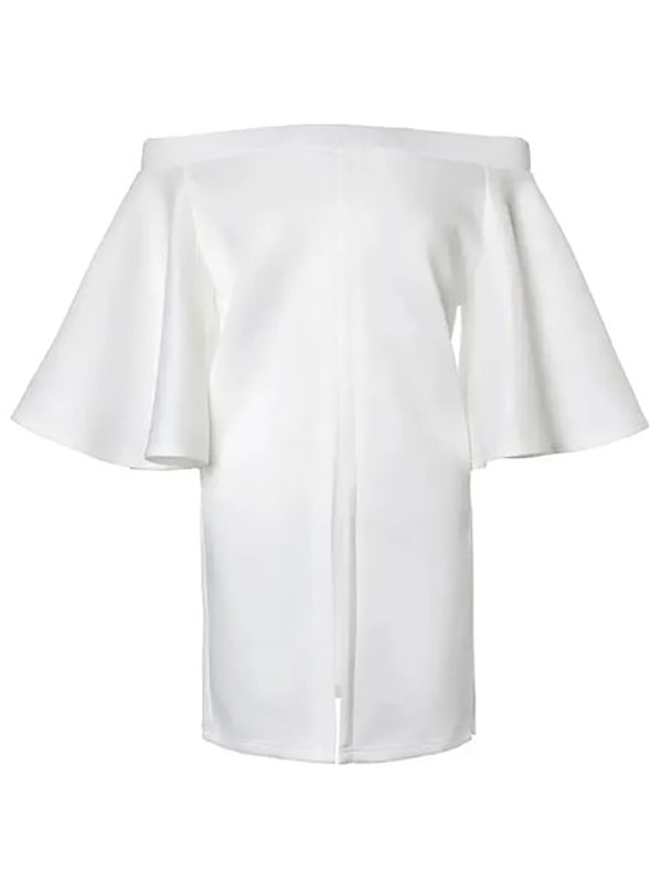 Elasticity Solid Color Split-front Split-side Flared Sleeves Half Sleeves Off-the-shoulder Blouses&shirts Tops
