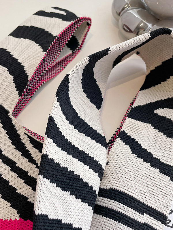 Heart Print Zebra-Stripe Woven Handbag Bags