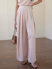Elasticity Pleated Solid Color High Waisted Wide Leg Trousers Pants