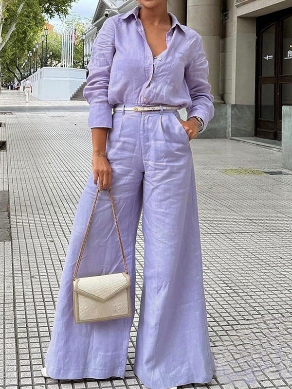High Waisted Loose Solid Color Split-Joint Pants Trousers