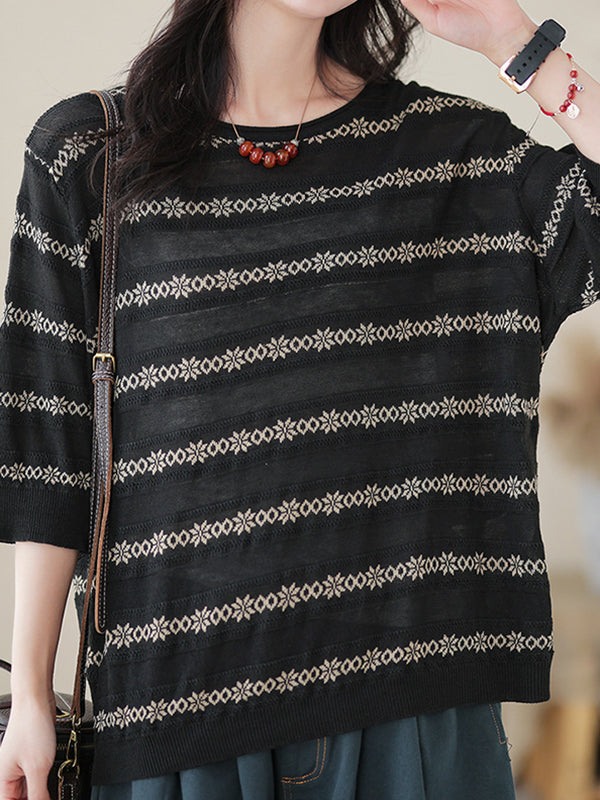Printed Half Sleeves Loose Round-neck T-Shirts Tops