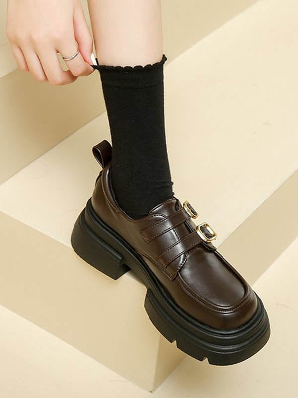 Belt Buckle Round-Toe Split-Joint Platform Shoes Mary Janes