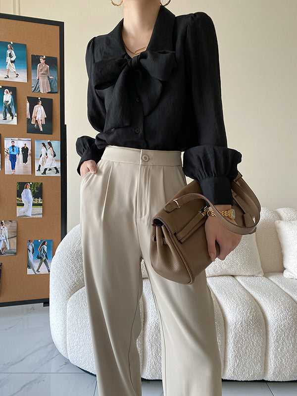 Urban Loose Long Sleeves Solid Color Lapel Collar Blouses