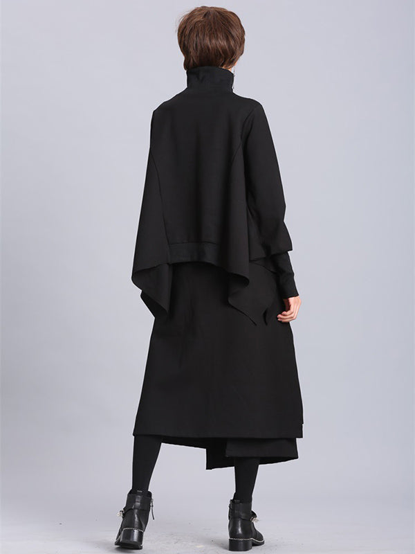 Solid Color Asymmetric High-Neck Loose Batwing Sleeve Sweatshirt
