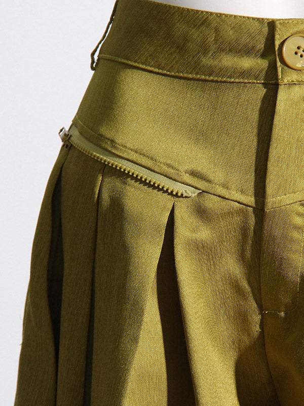 Pockets Solid Color Loose Wide Leg Trousers Casual Pants Bottoms
