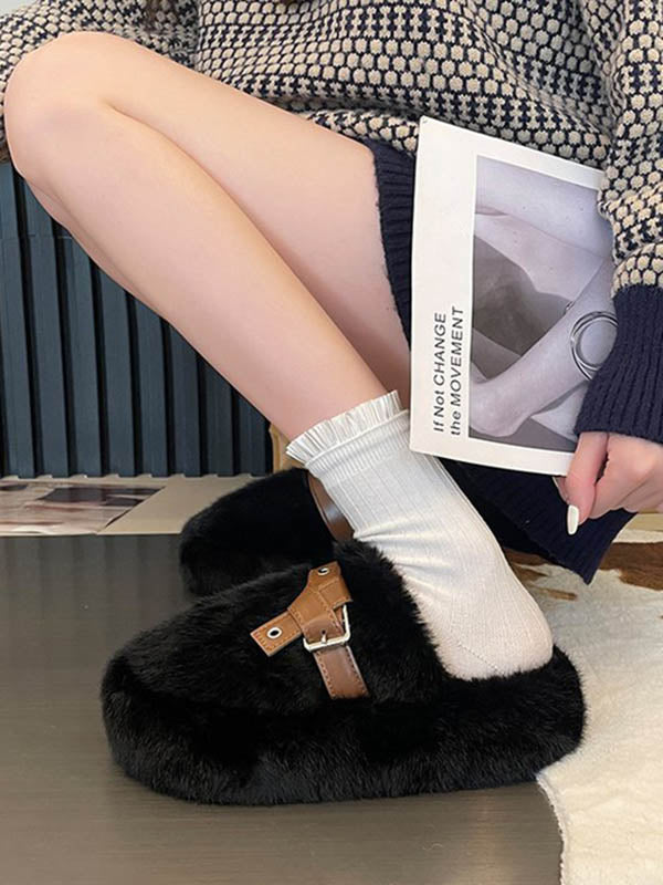 Buckle Round-Toe Split-Joint Slippers Platform Shoes