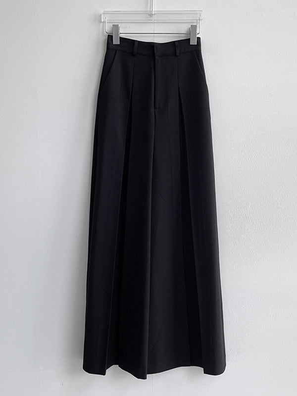 Pleated Solid Color High Waisted Wide Leg Trousers Casual Pants Bottoms