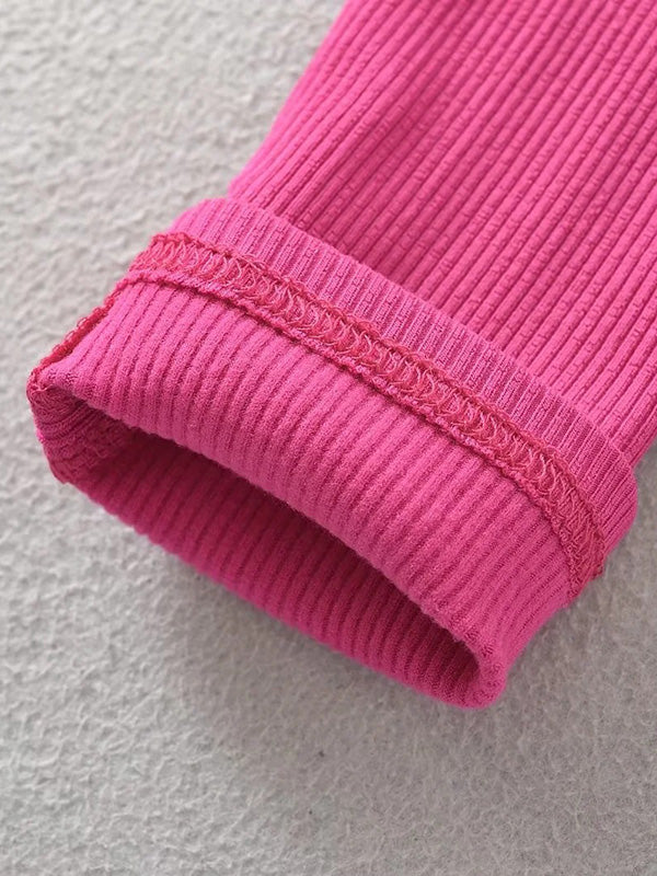 Solid Color Split-Joint Long Sleeves Skinny Round-Neck T-Shirts