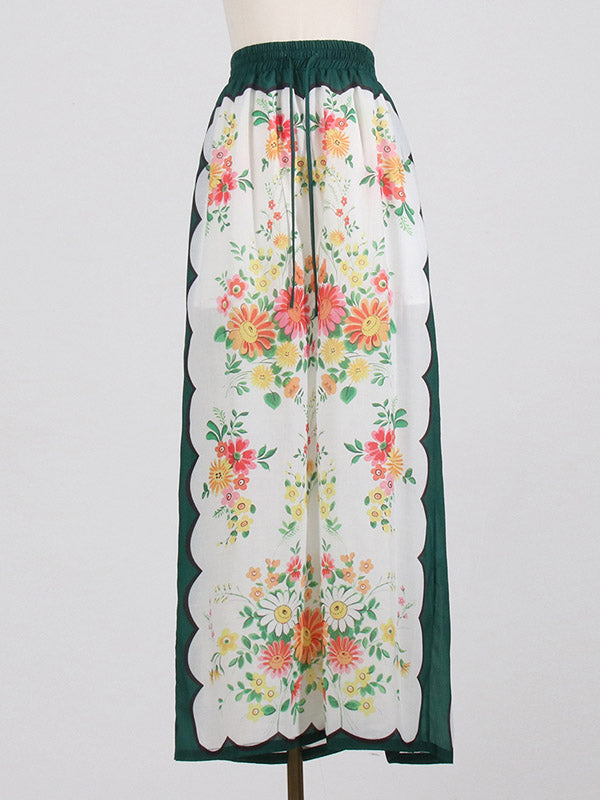 Buttoned Long Sleeves Flower Print Lapel Shirts Top + High Waisted Pants Bottom Two Pieces Set
