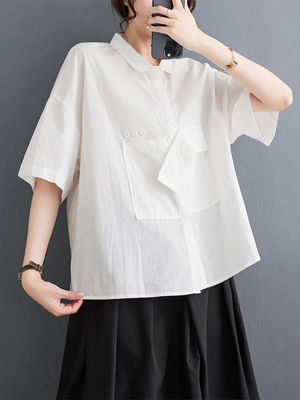 Solid Color Split-Joint Loose Short Sleeves Blouses