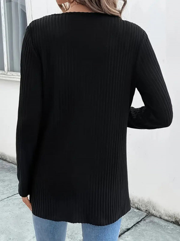 Beaded Solid Color Long Sleeves Loose Collarless Cardigan Tops