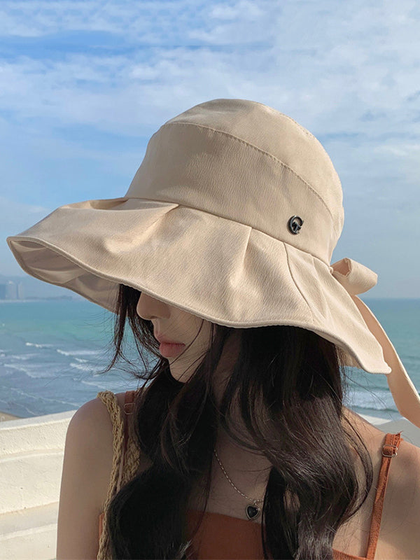 Bowknot Pleated Split-Joint Sun Hat Fisherman Hat